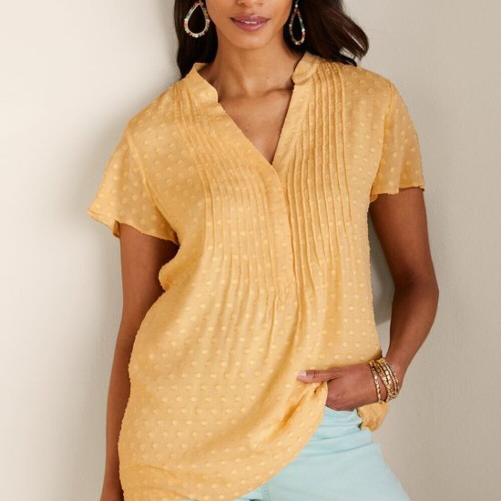 Soft Surroundings Women's Offshore Top in Golden Haze Coastal Grandma Beachy L